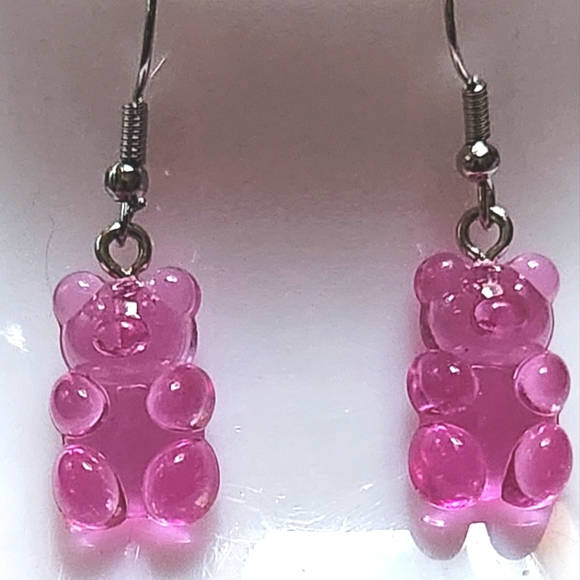 Dark Pink Gummy Bear Earrings - Picture 3 of 3